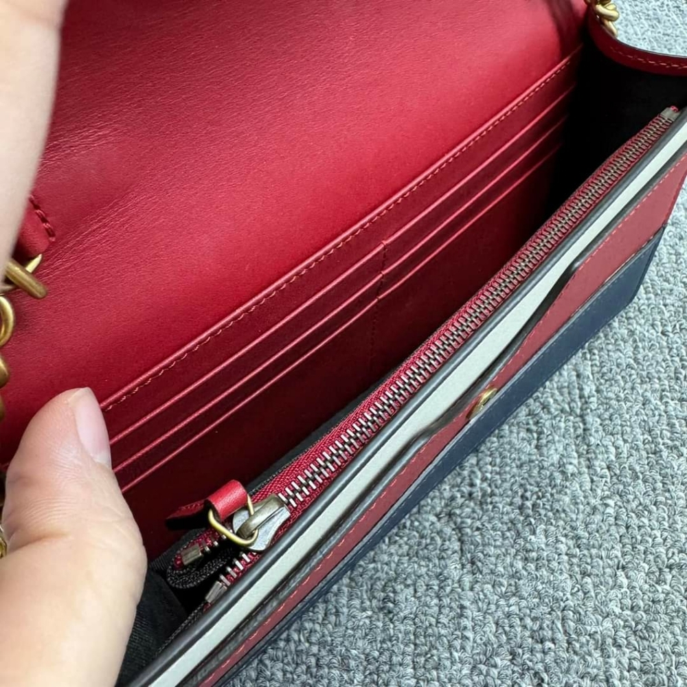 Authentic GUCCI Queen Margaret Red&White&Navy Leather Shoulder Bag 585-120524 - Picture 14 of 15